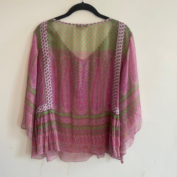 Calypso St. Barth 100% Silk Boho Tunic – Pink & Green – Size S - Picture 6 of 7